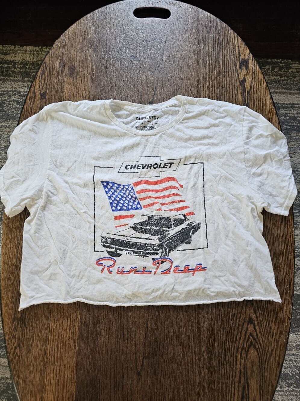 Chemistry White Anerican Flag Classic Camaro Design Cropped Tee Size Women XL
